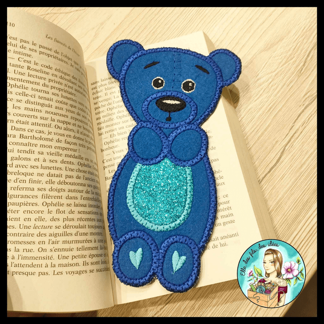 Marque page Ourson Bleu ventre pailleté