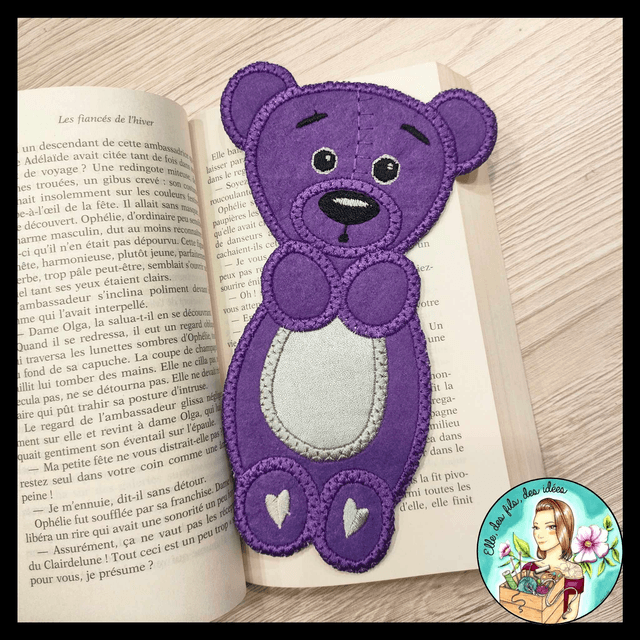 Marque page Ourson violet 