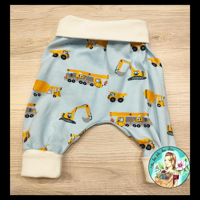 Sarouel & bonnet bébé, véhicules de chantier, 3-6mois 