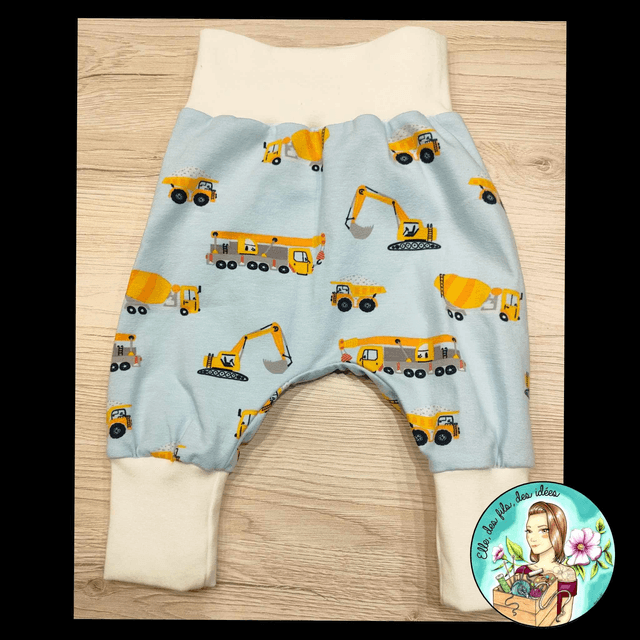 Sarouel & bonnet bébé, véhicules de chantier, 3-6mois 
