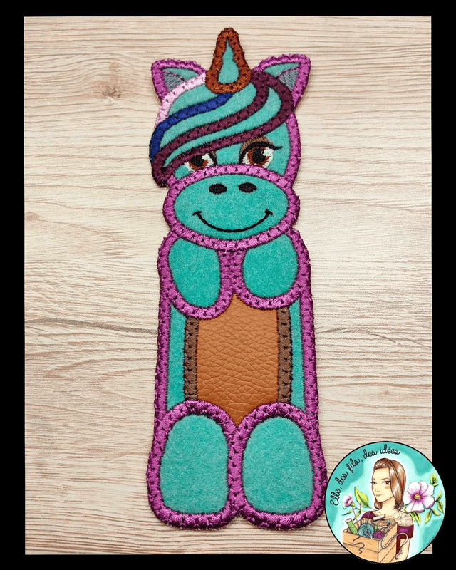 Marque page Licorne turquoise et violette