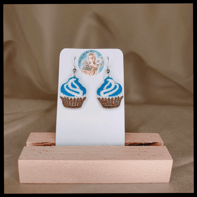 Boucles d&#039;oreilles Cupcake bleu et blanc
